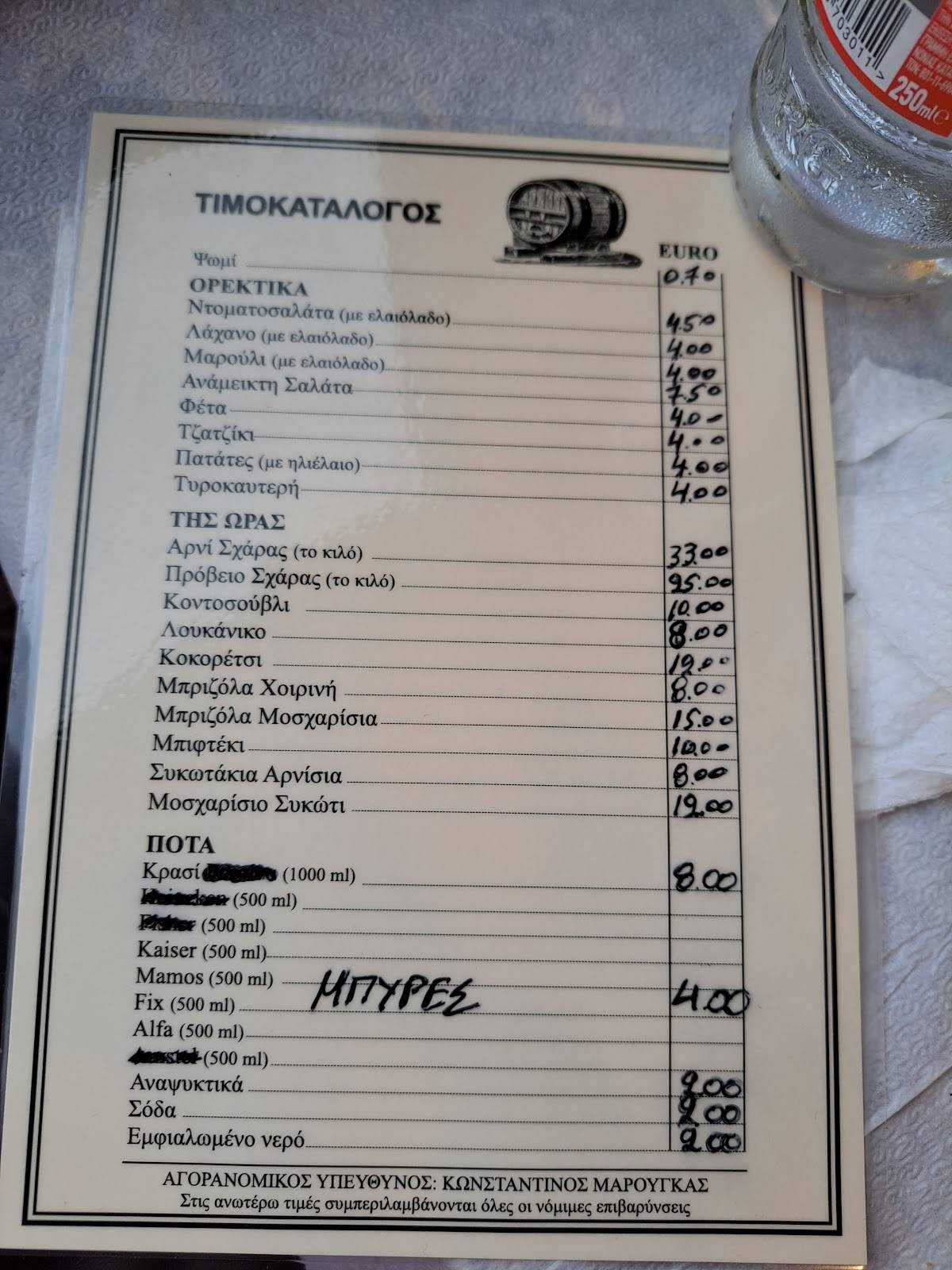 Ψησταριά ο Μελέτης меню