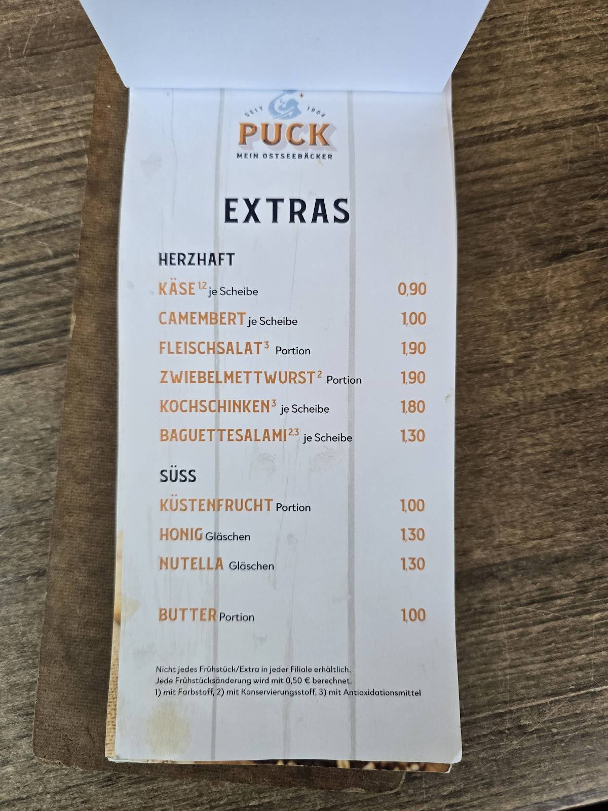 PUCK Mein Ostseebäcker меню