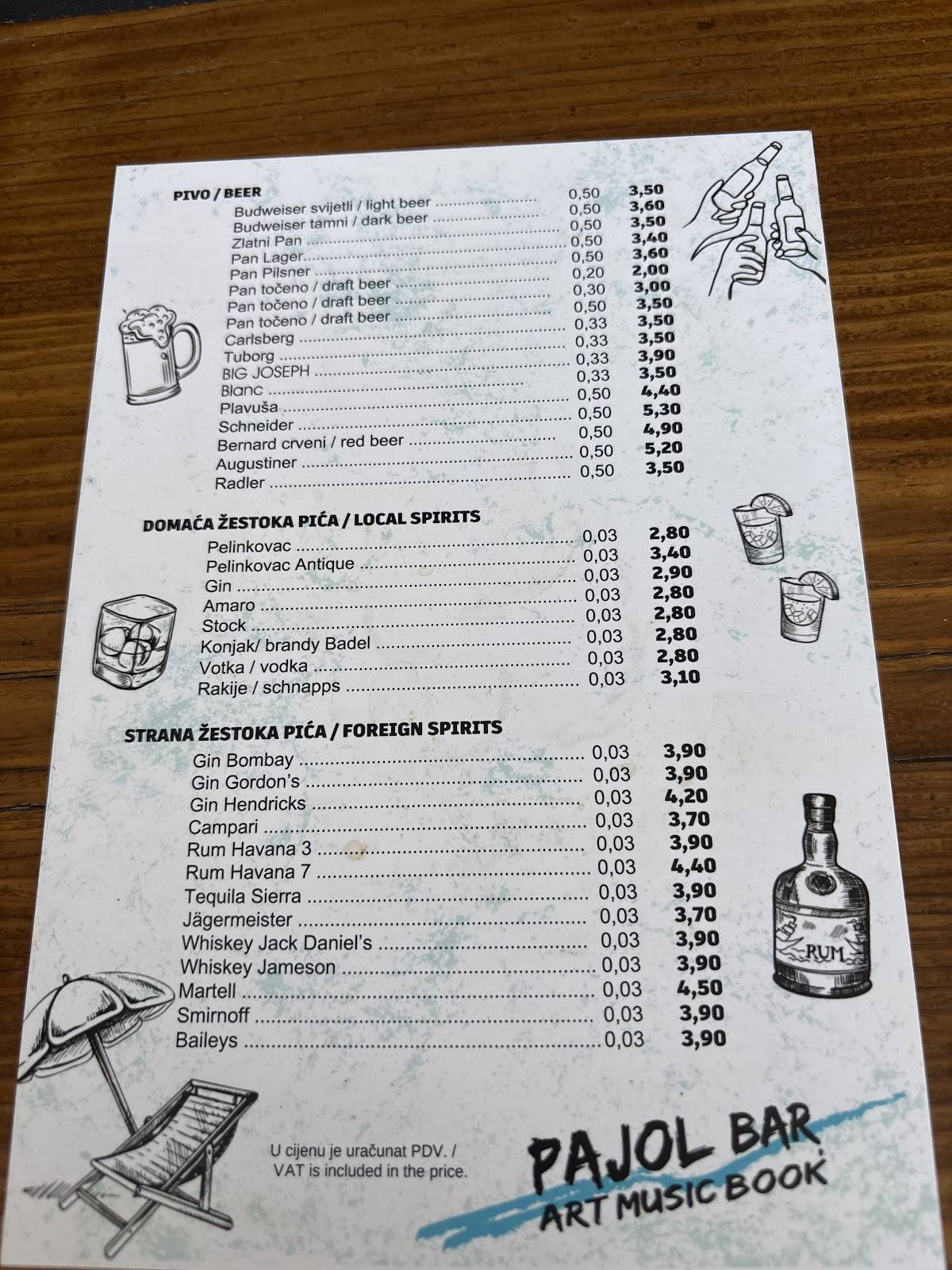 Pajol bar Pecine меню