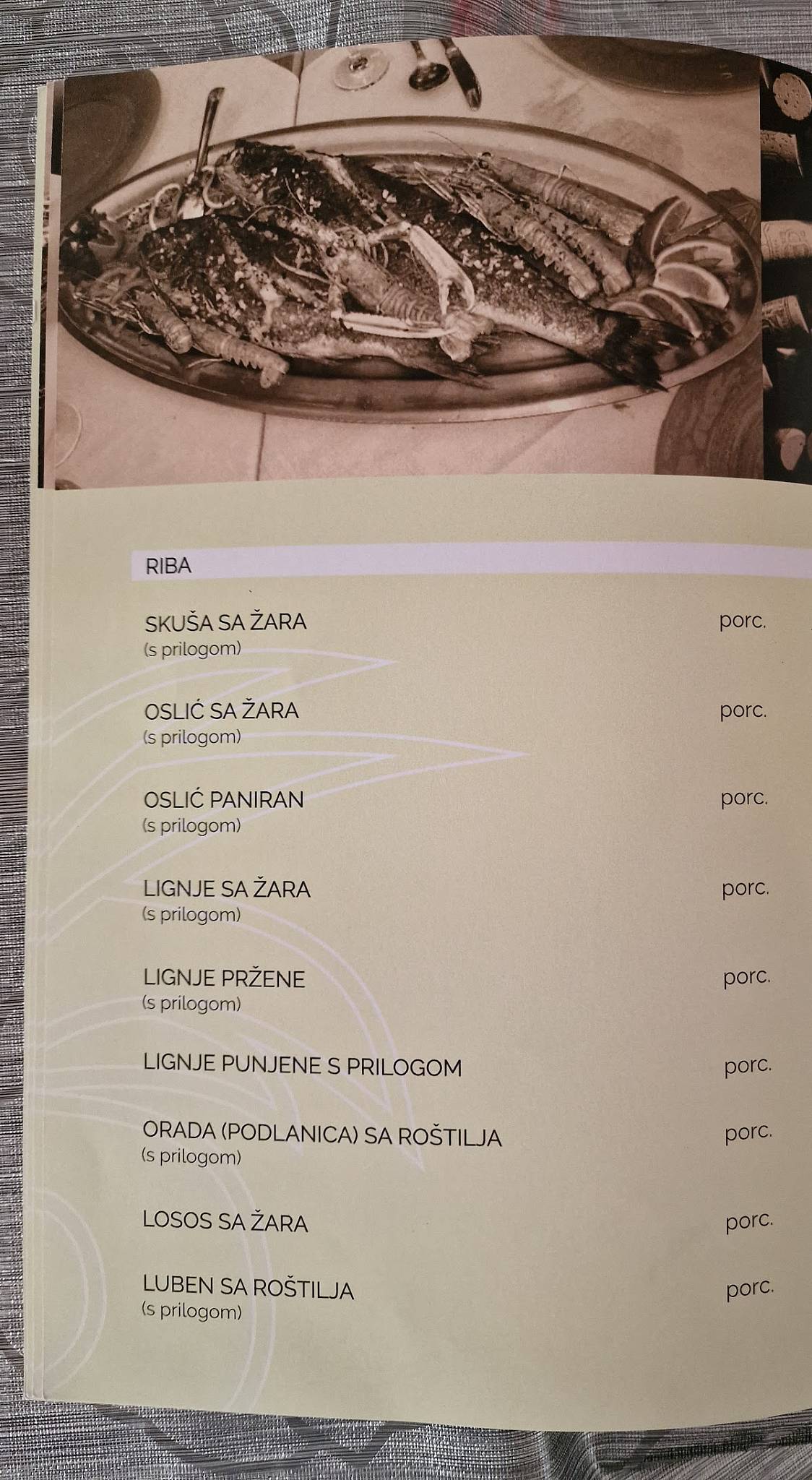 Restoran Palma меню
