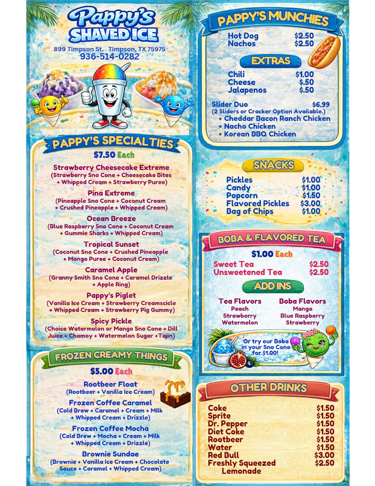 Pappy's Shaved Ice меню