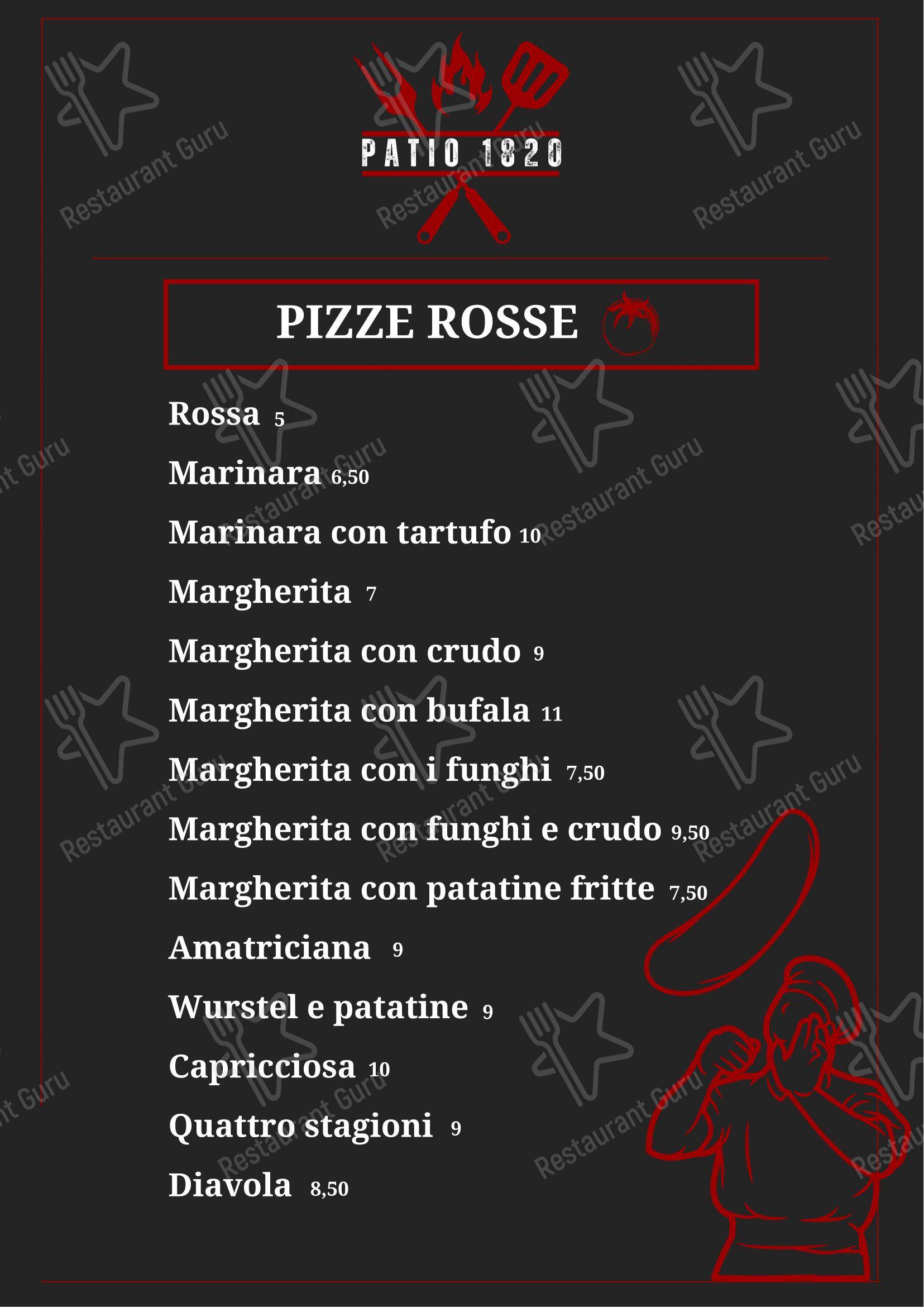 菜单 ресторана Patio Ristorante - Pizzeria - Carni selezionate в Монте-Мильоре-ла-Сельвотте