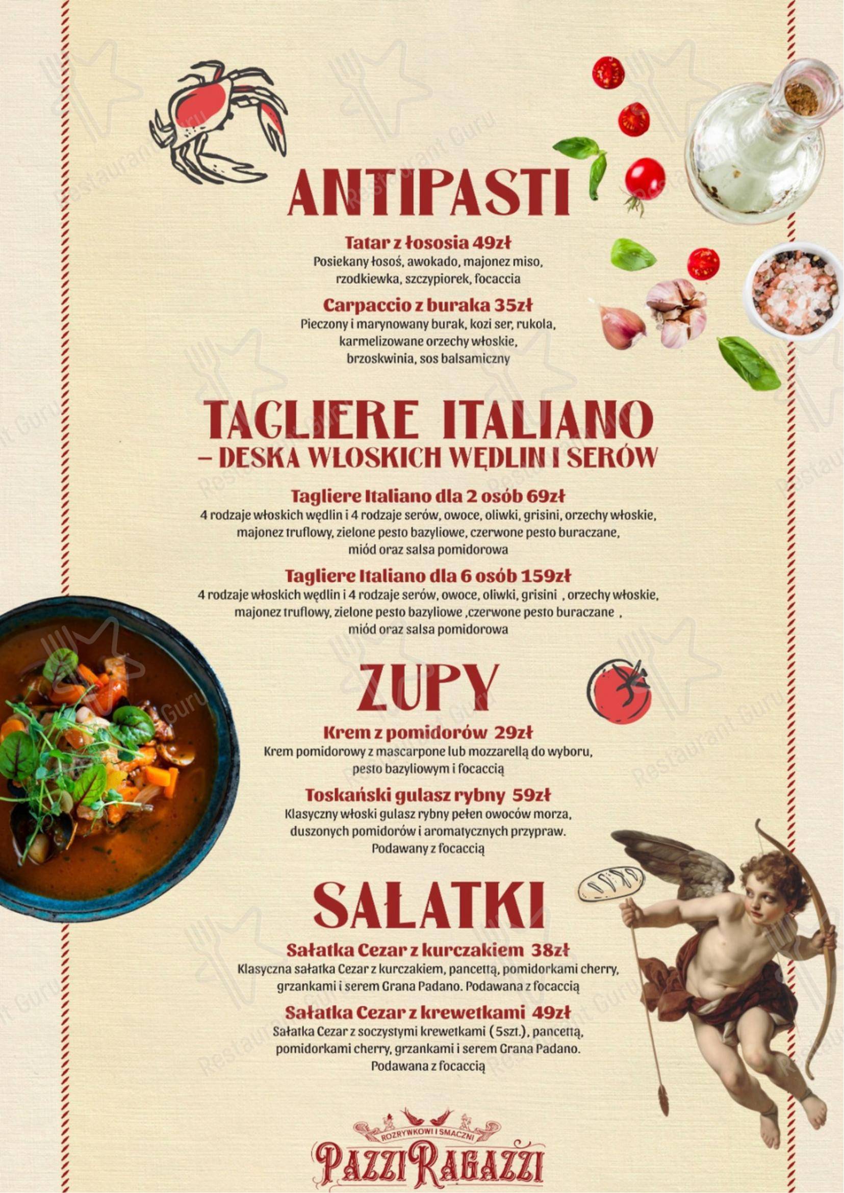 Dinner Menu ресторана Pazzi Ragazzi Gdańsk Osowa в Гданьске