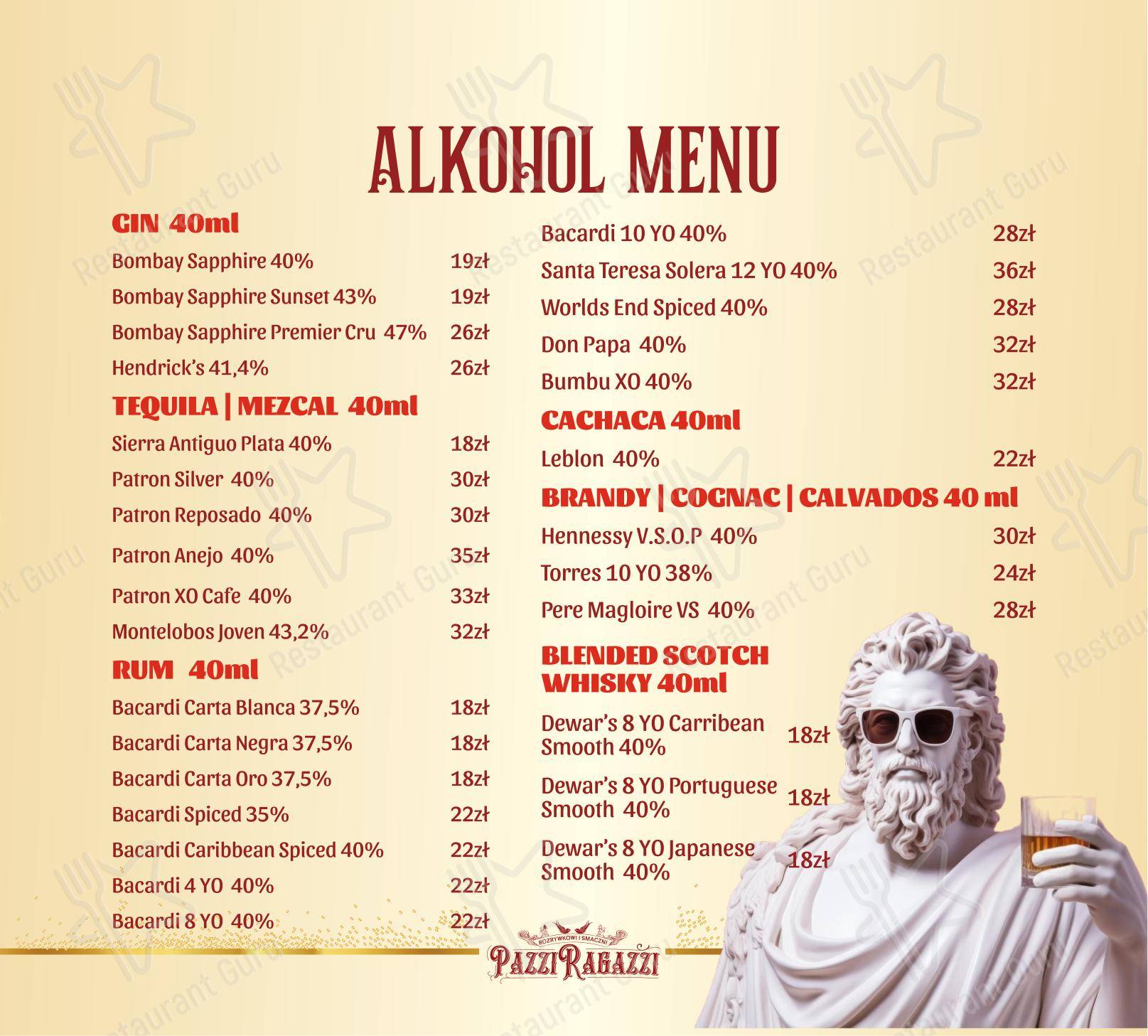 Wine Menu ресторана Pazzi Ragazzi Gdańsk Osowa в Гданьске