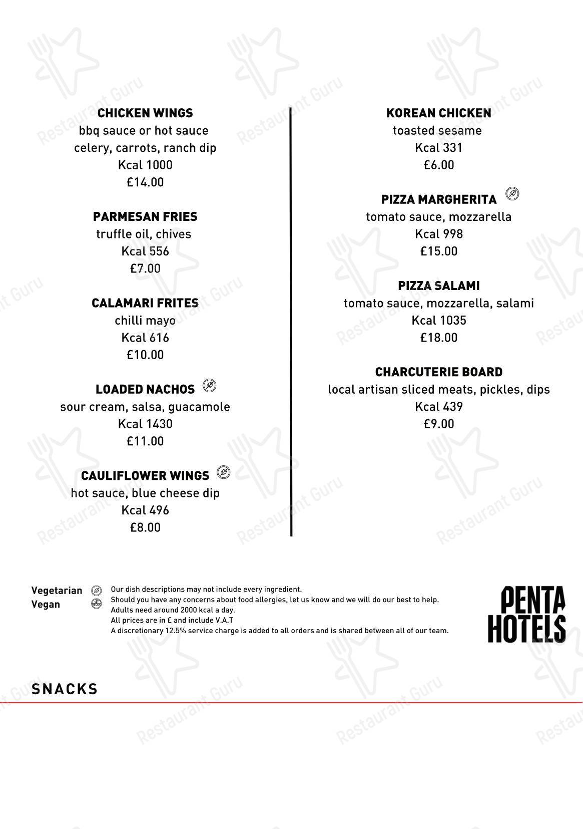 Pentahotel Reading в Рединге - Ночное меню