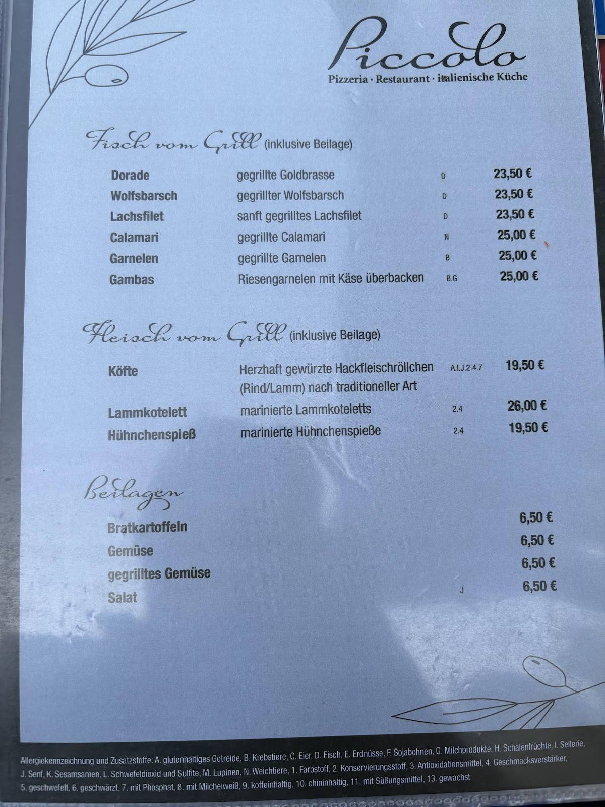Piccolo Pizzeria Café Bar меню