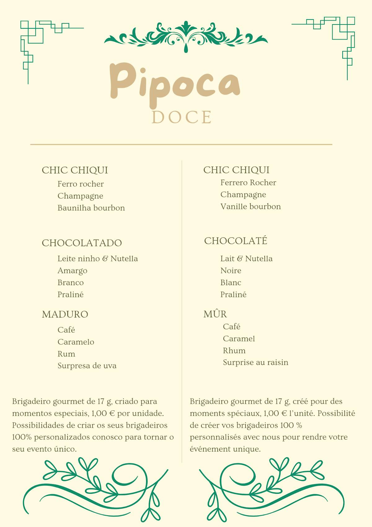 Pipoca меню