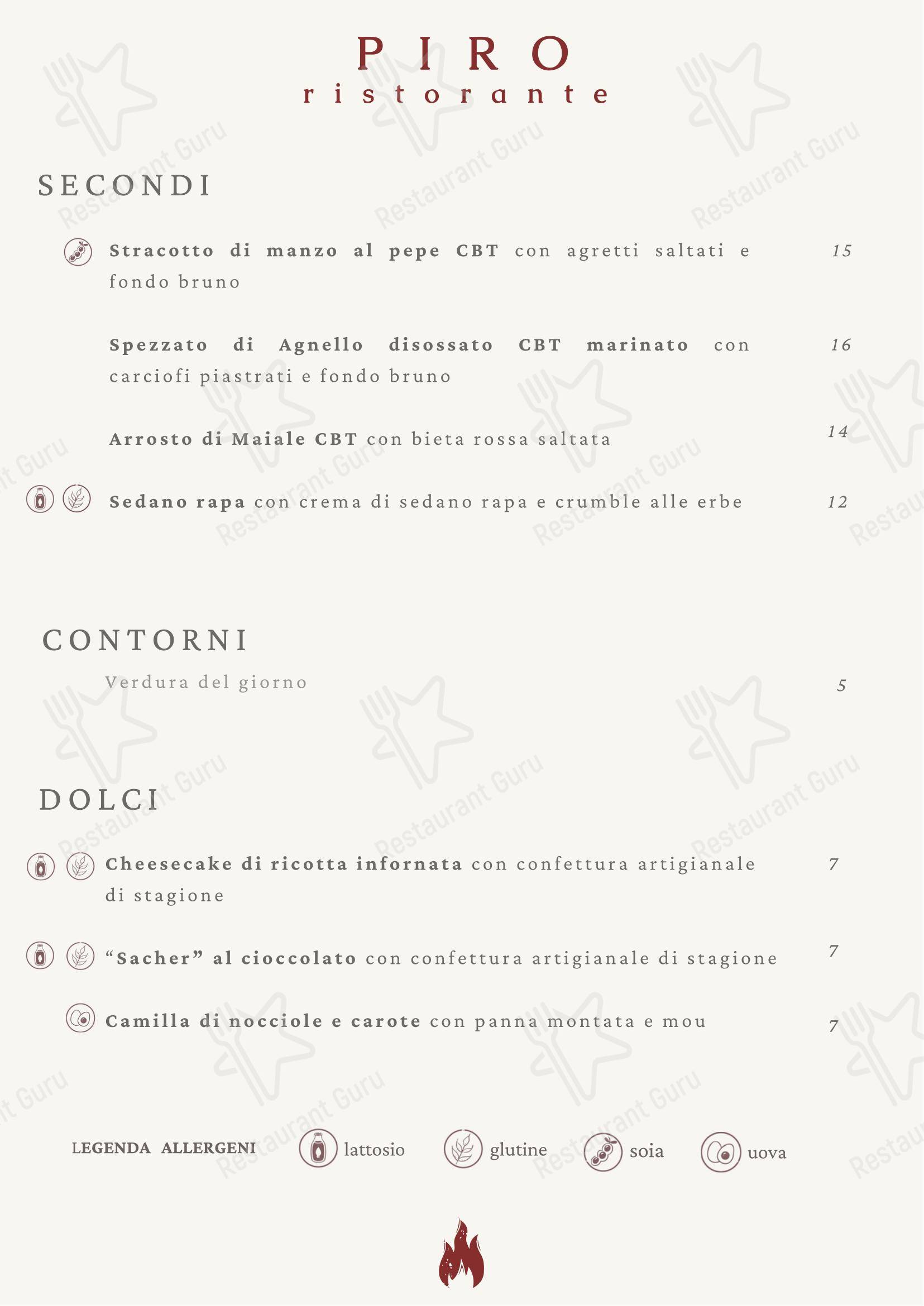 Меню ресторана Piro - Ristorante в Акваспарте