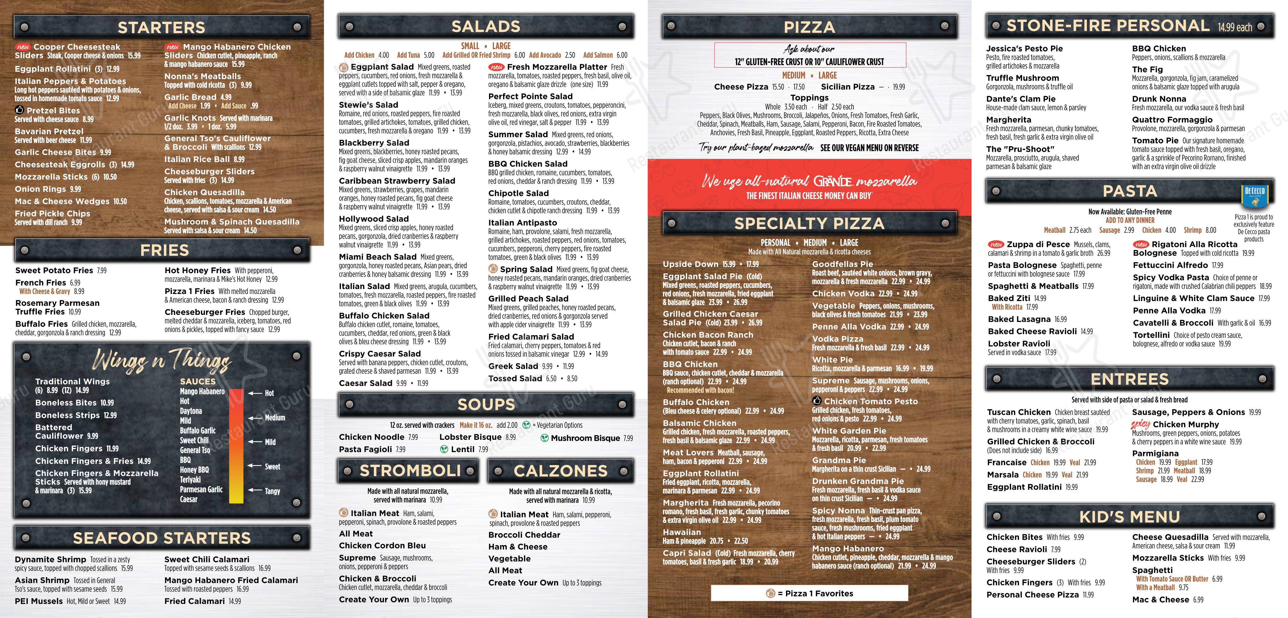 Меню напитков пиццерии Pizza One