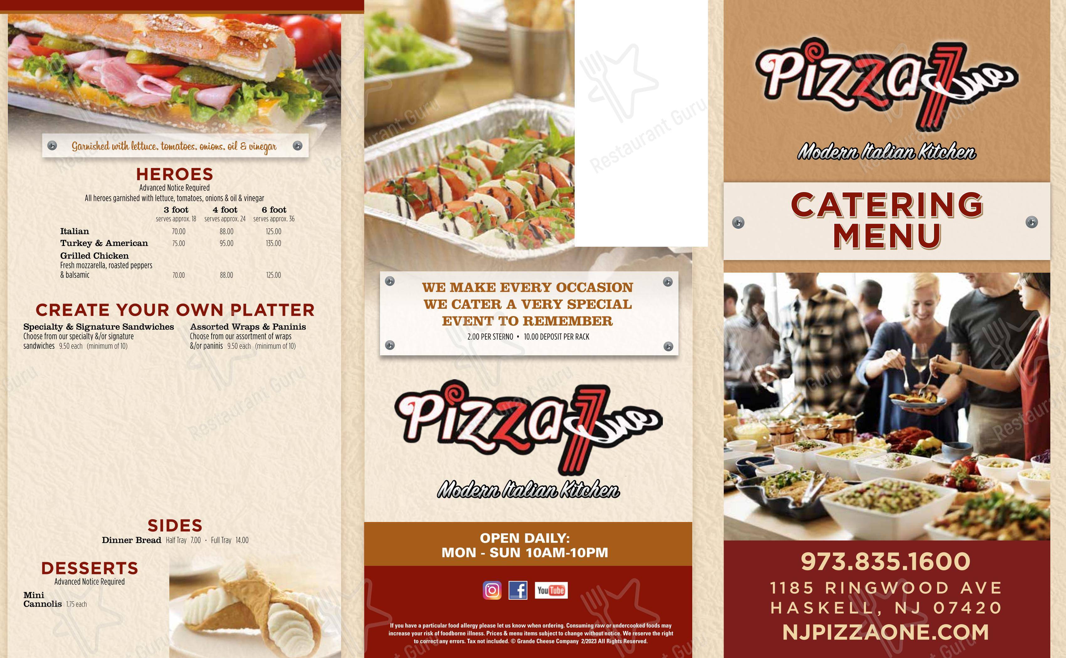 Основное меню пиццерии Pizza One