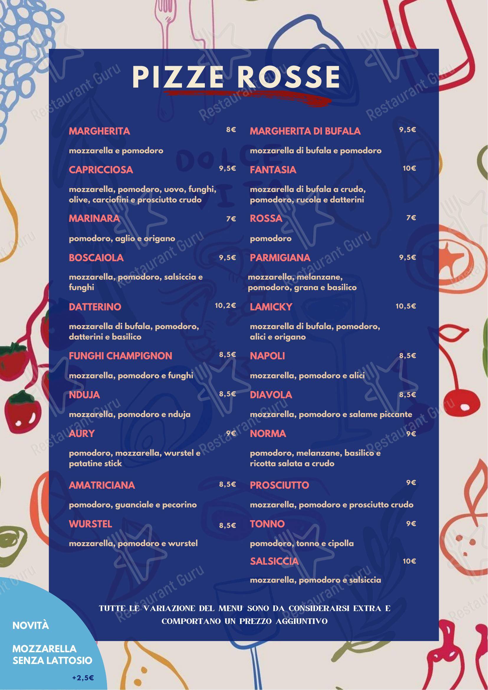 Меню пиццерии Pizzería Al Ferro - Меню