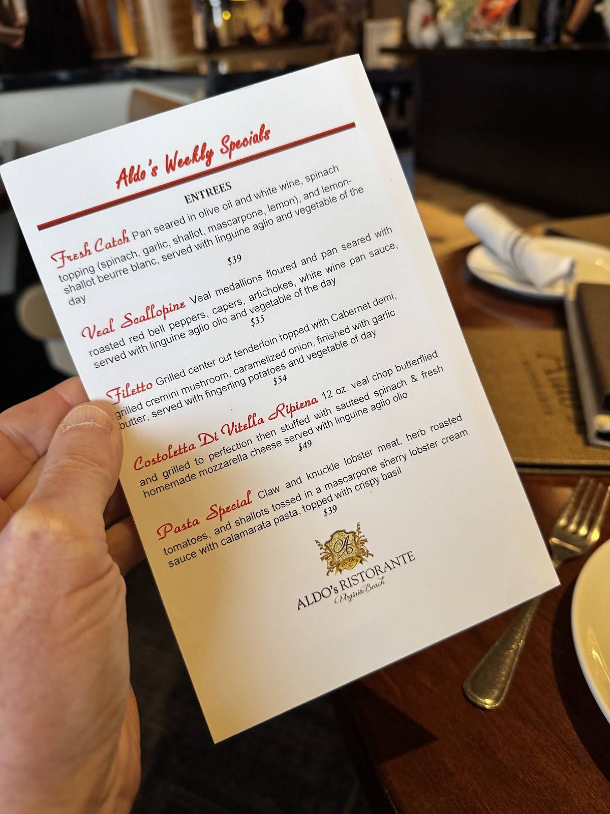 Aldo's Ristorante меню