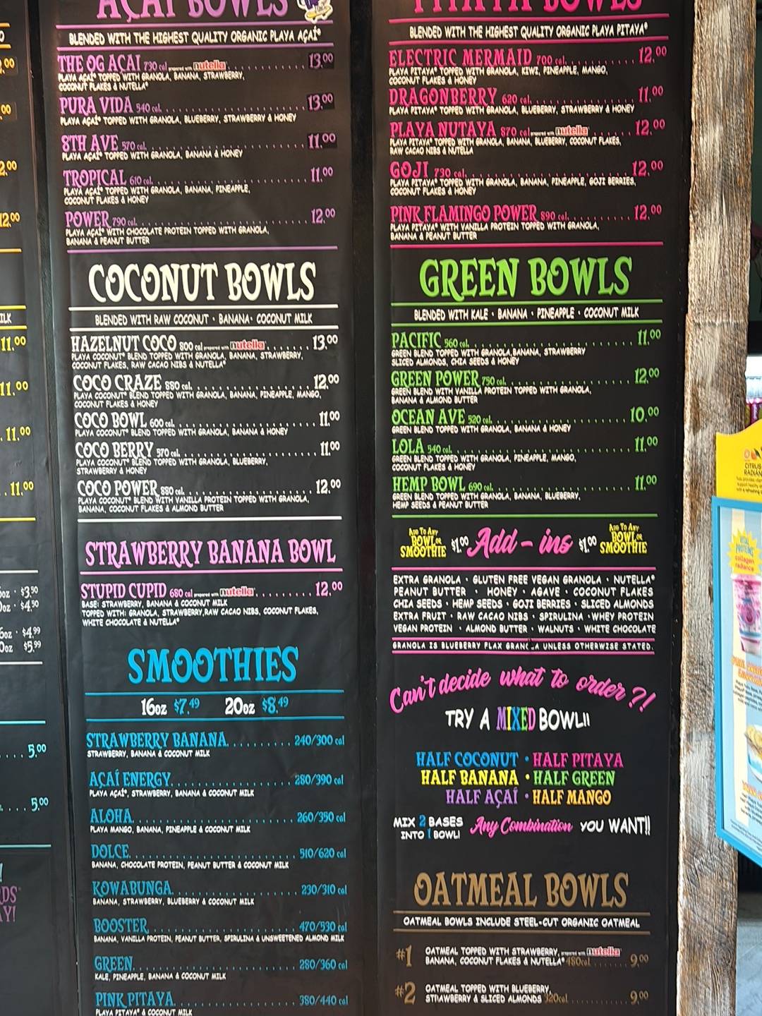 Playa Bowls меню