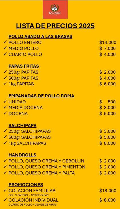Pollos ROMA меню
