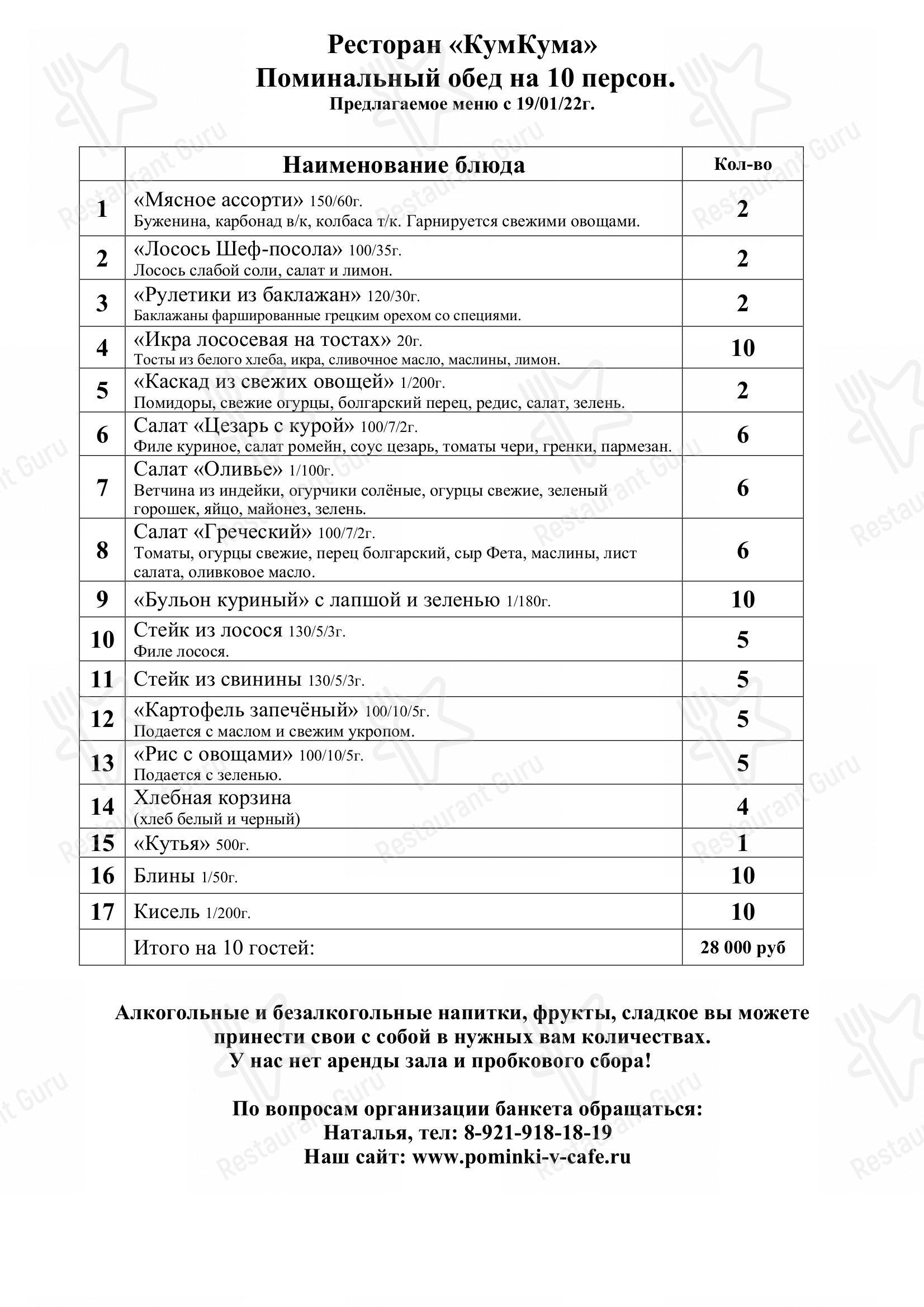 Взгляните на меню Поминальная трапеза