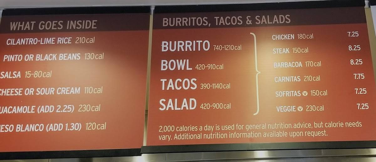 Chipotle Mexican Grill меню