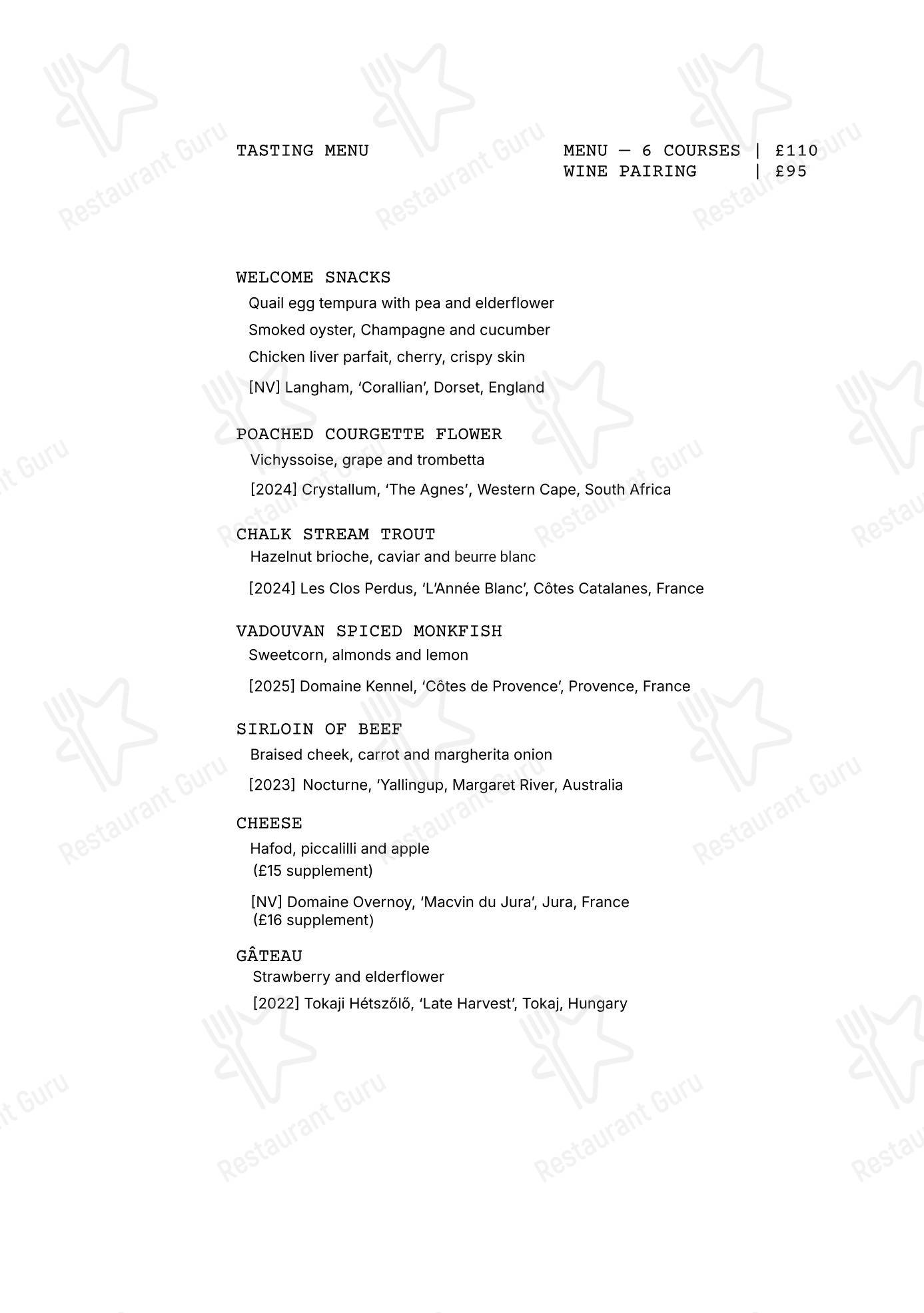 Portland в Лондоне - Dinner Menu
