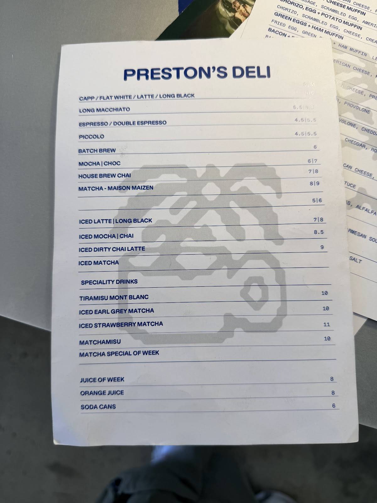 Preston's Deli меню