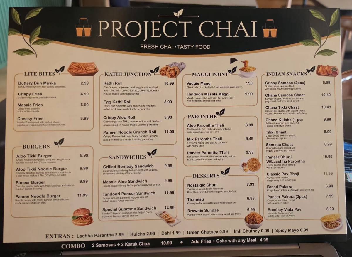 Project Chai меню