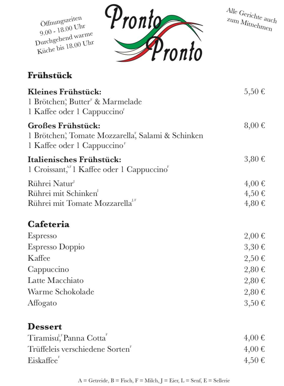 Pronto Pronto меню