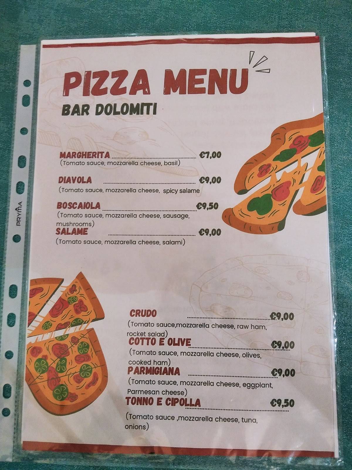 Bar Dolomiti меню