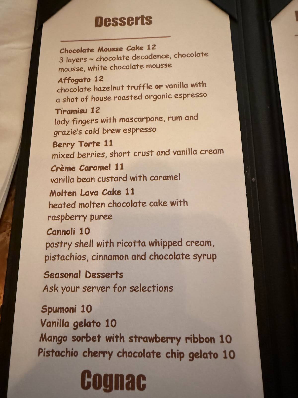 Grazie Ristorante Italiano меню