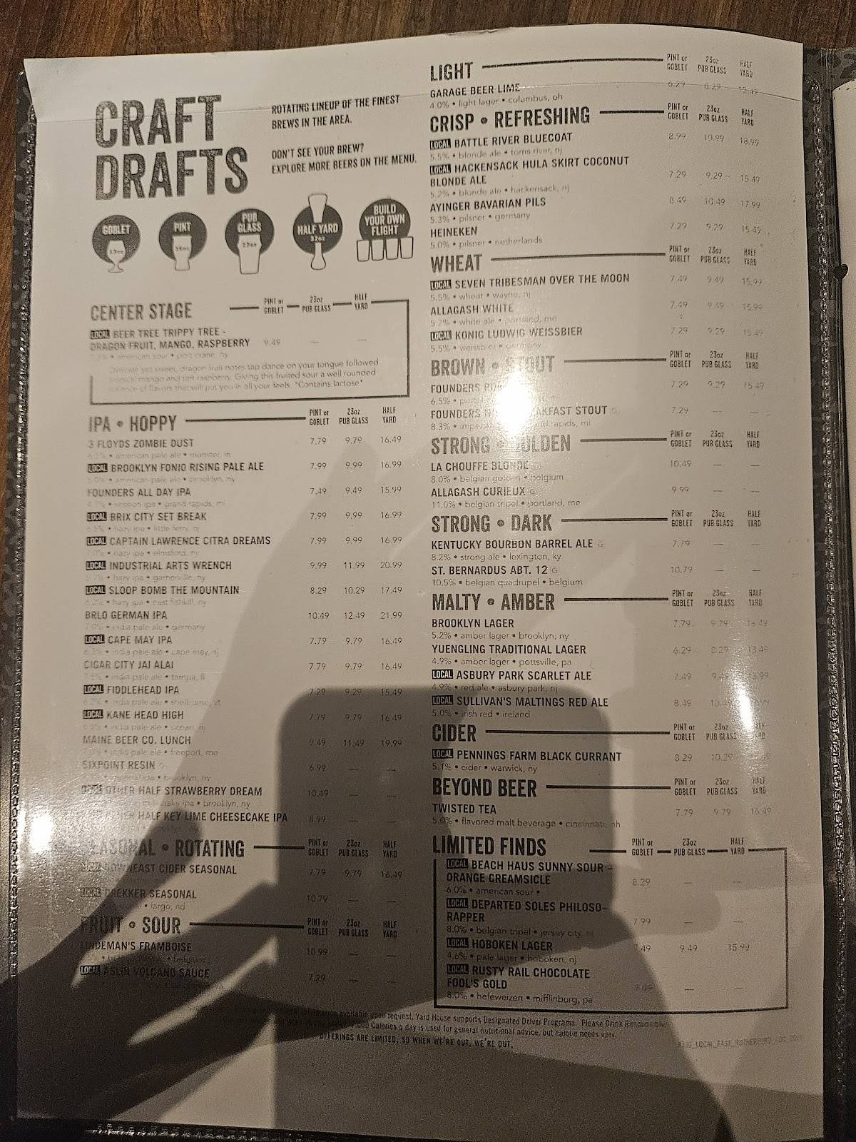 Yard House меню