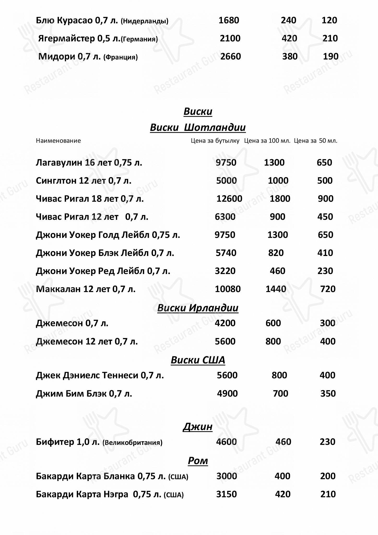 Меню ресторана Рафферти в Новороссийске