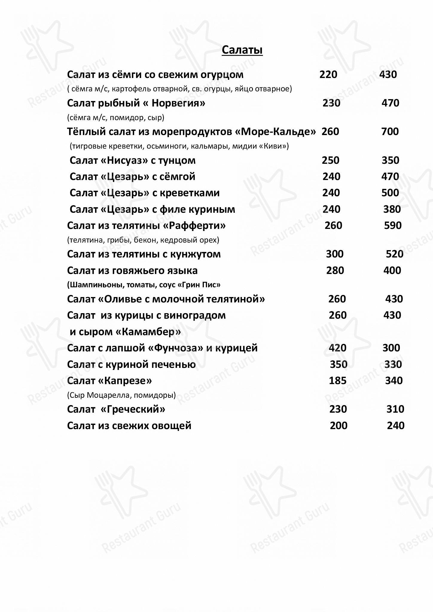Меню ресторана Рафферти - Меню