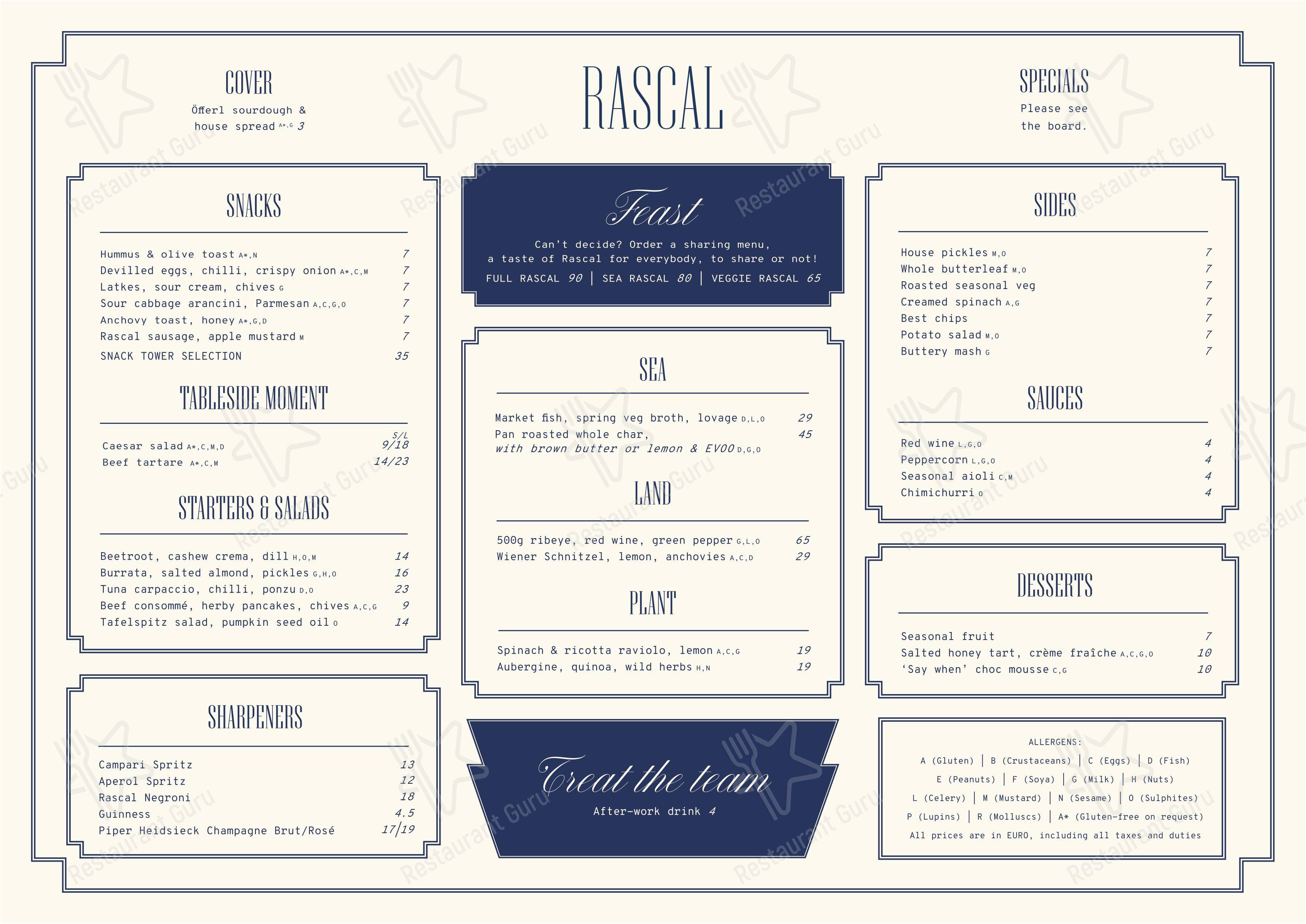 Rascal в Вене - Меню