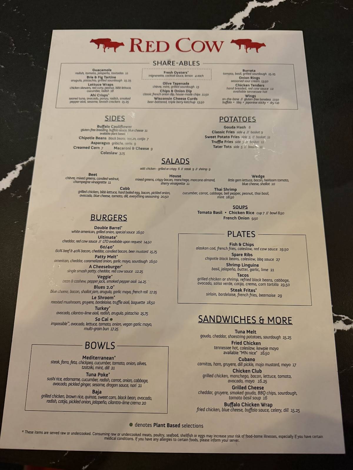 Red Cow Wayzata меню