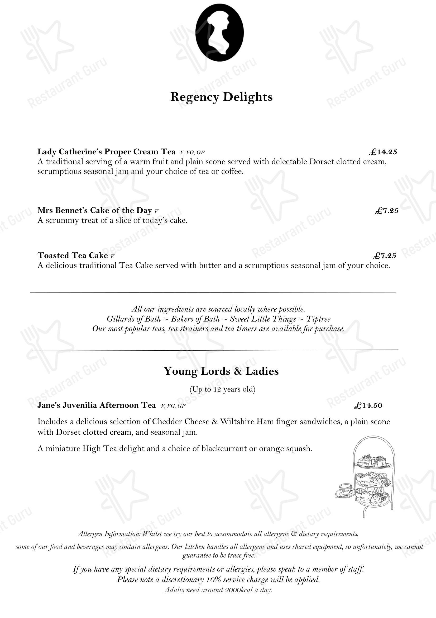 Regency Tea Room в Бате - Меню
