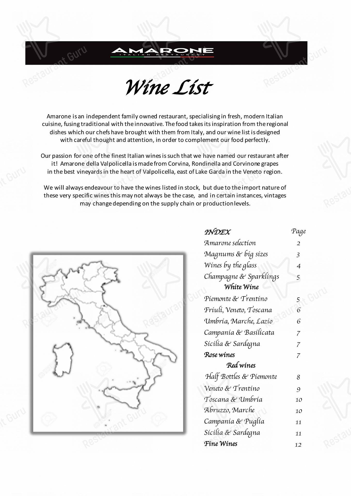 Group Booking Menu ресторана Amarone Kitchen