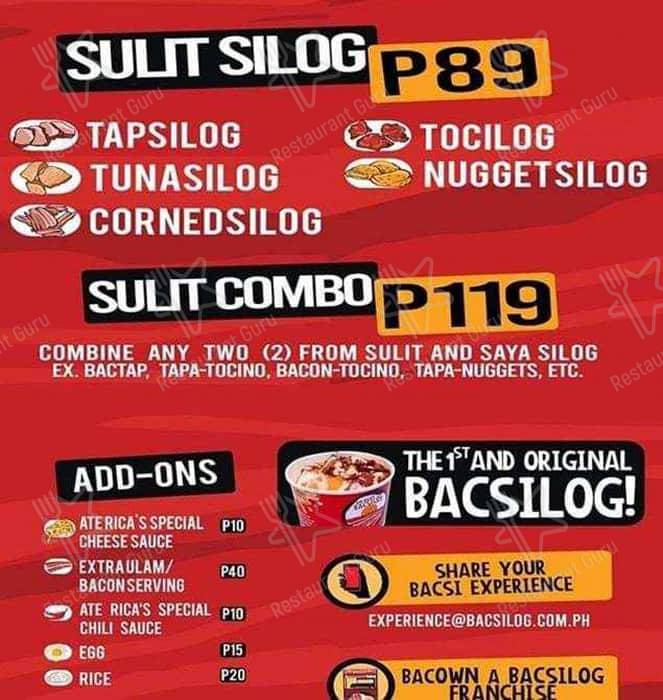 Ate Rica's Bacsilog меню