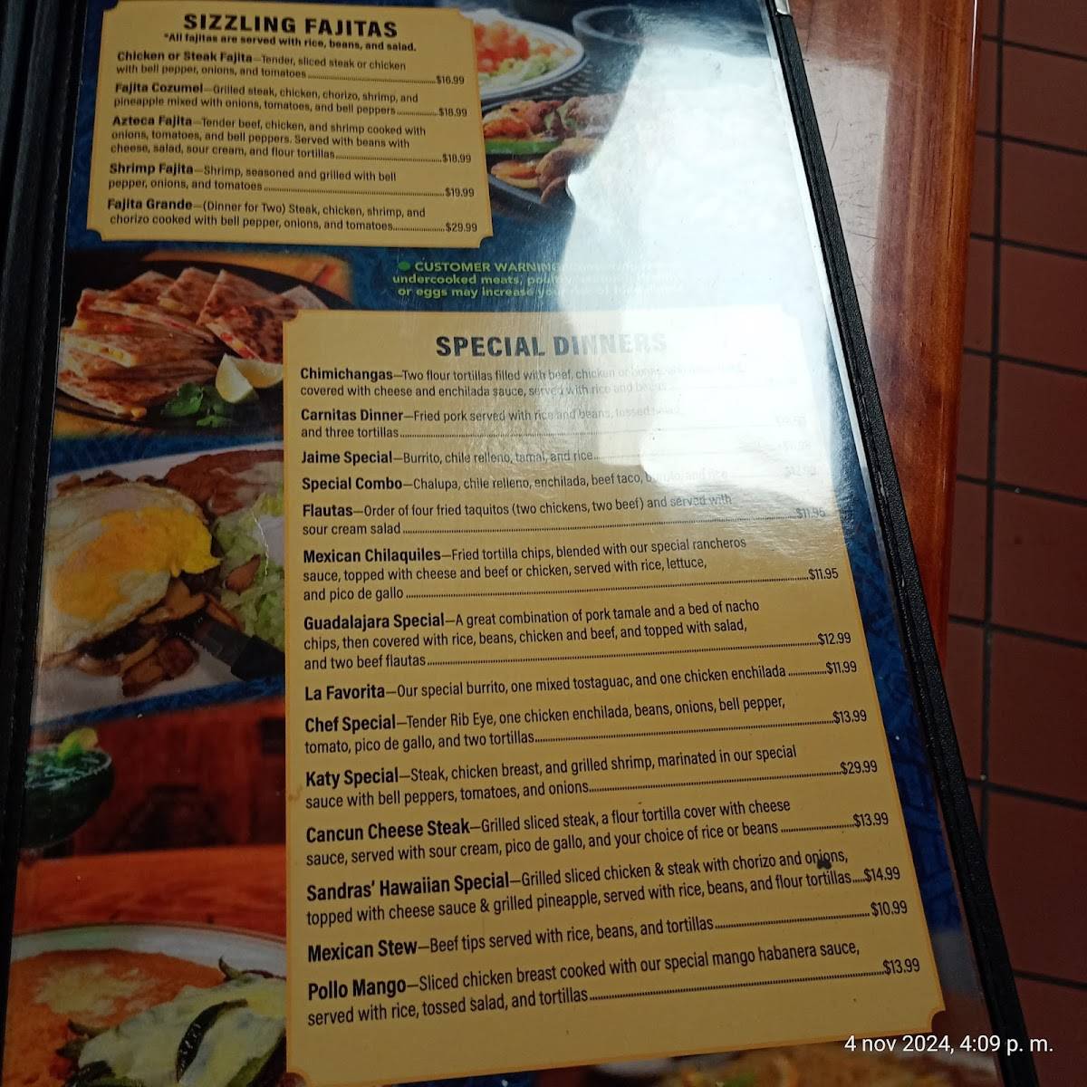 Azteca Mexican Restaurant меню