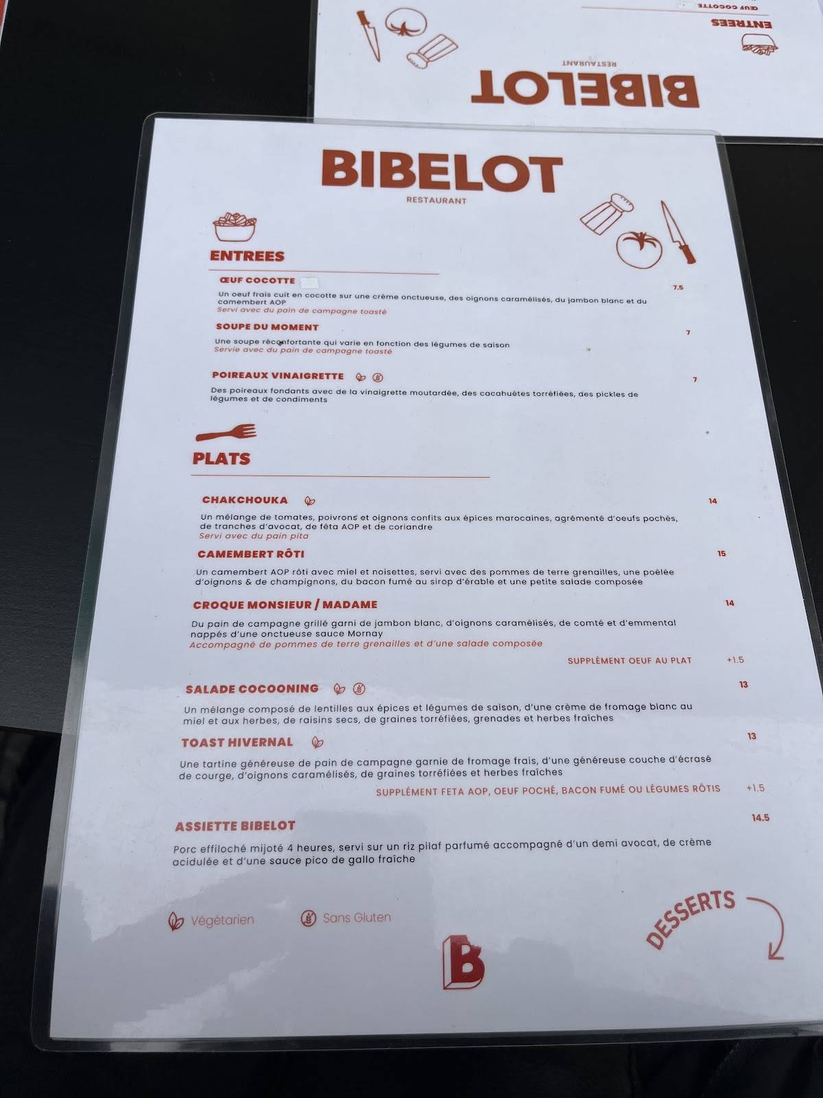 BIBELOT меню