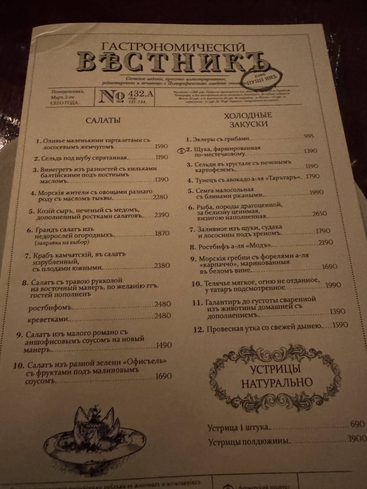 Кафе Пушкинъ меню