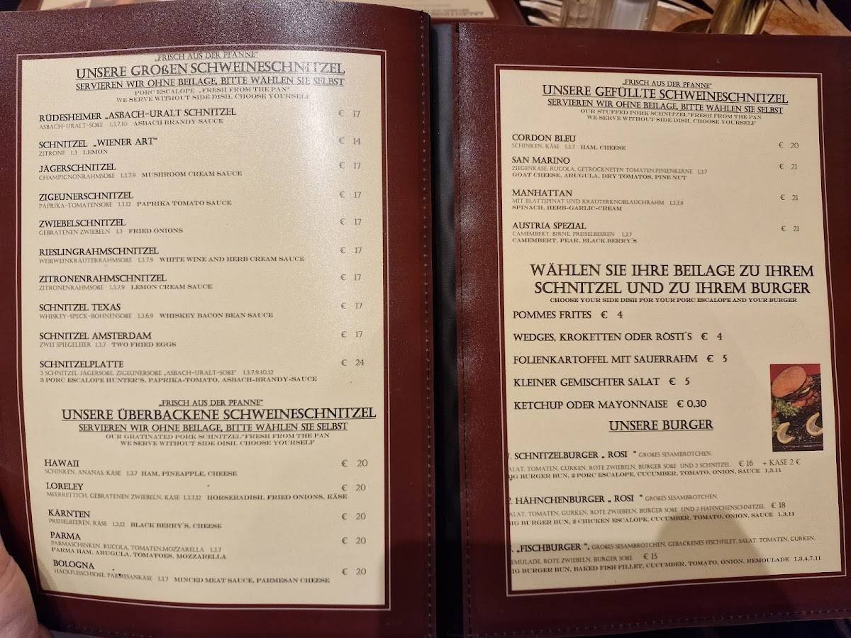 Restaurant Café Rosenberger меню