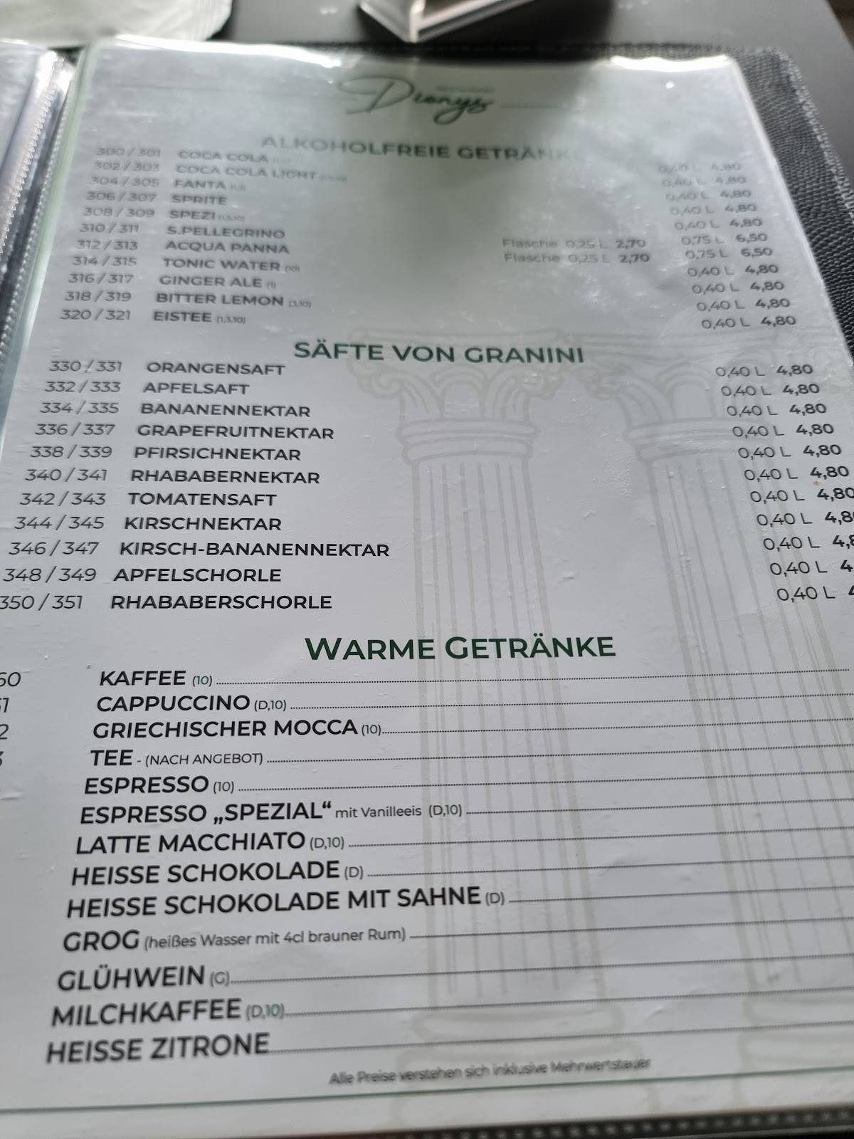 Restaurant Dionys меню