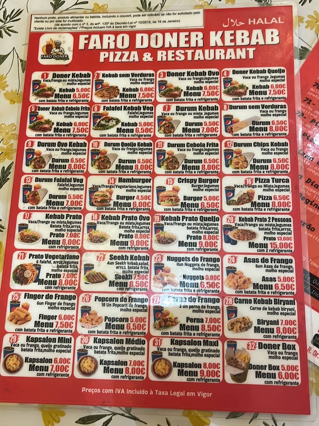 Faro Doner kebab Pizza & Restaurent меню