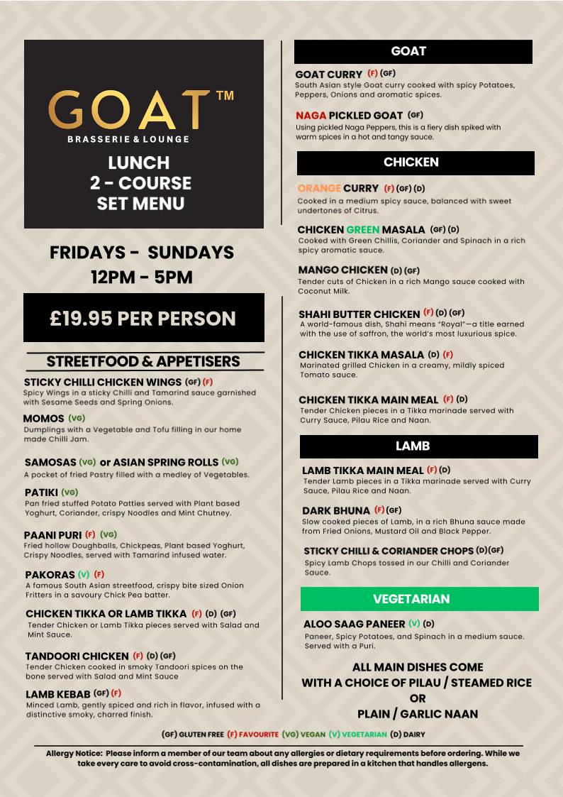 GOAT Brasserie & Lounge меню