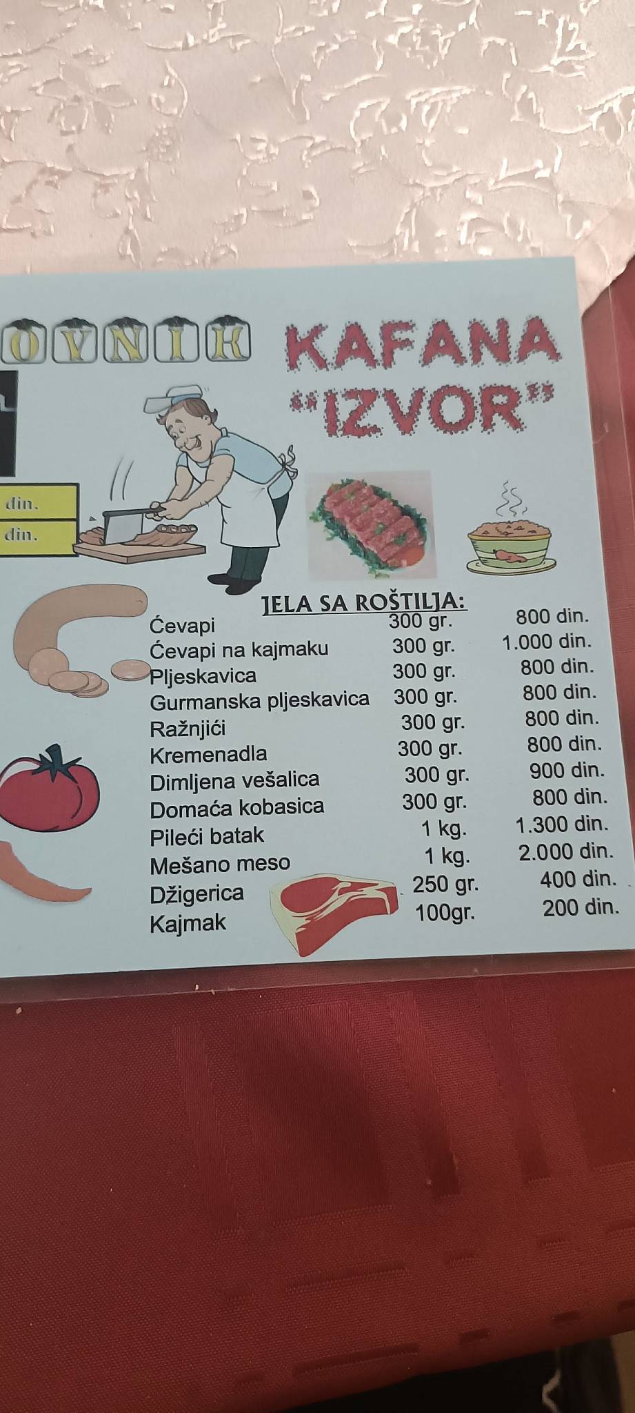Restaurant Izvor меню