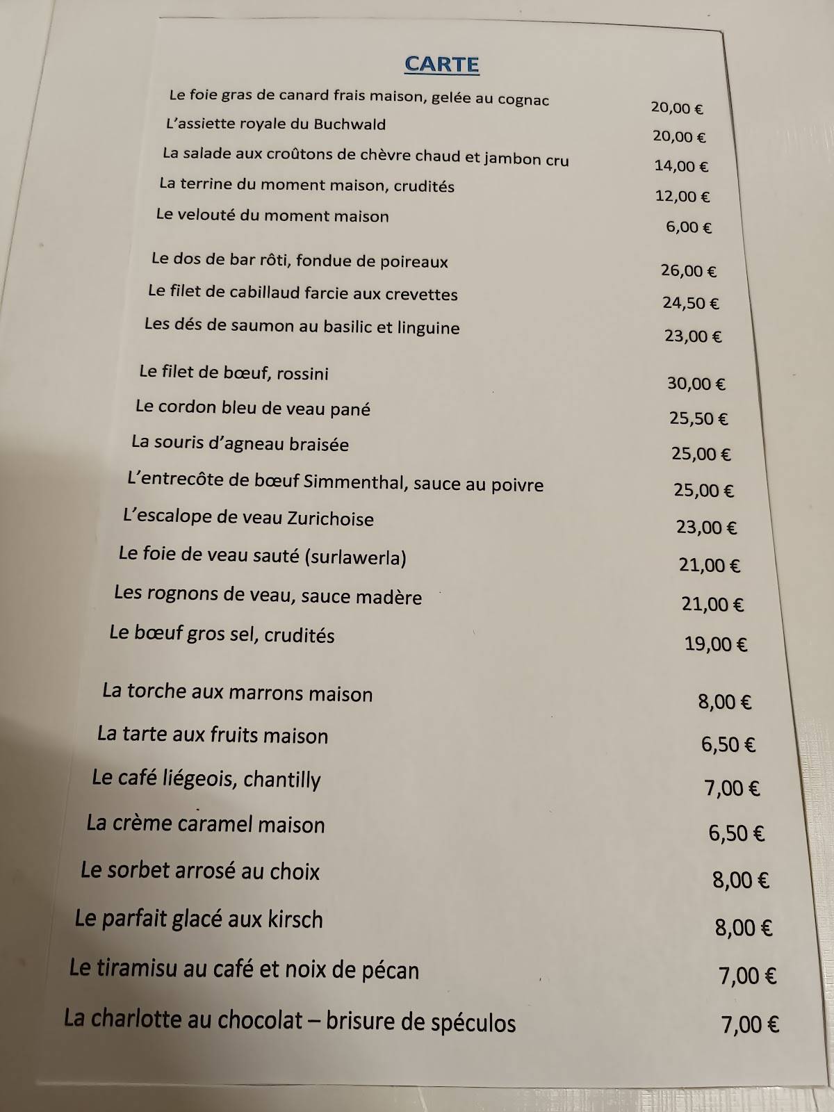 Restaurant Le Buchwald меню