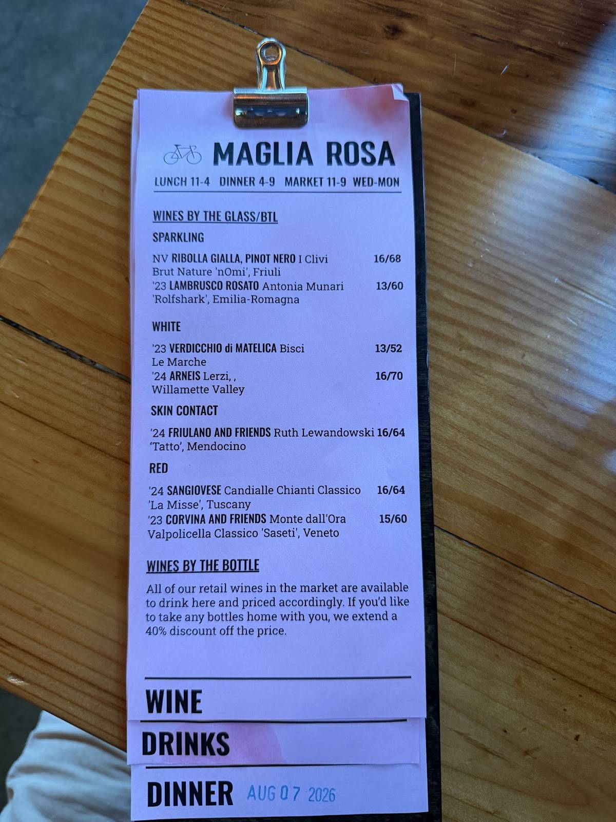 Maglia Rosa меню