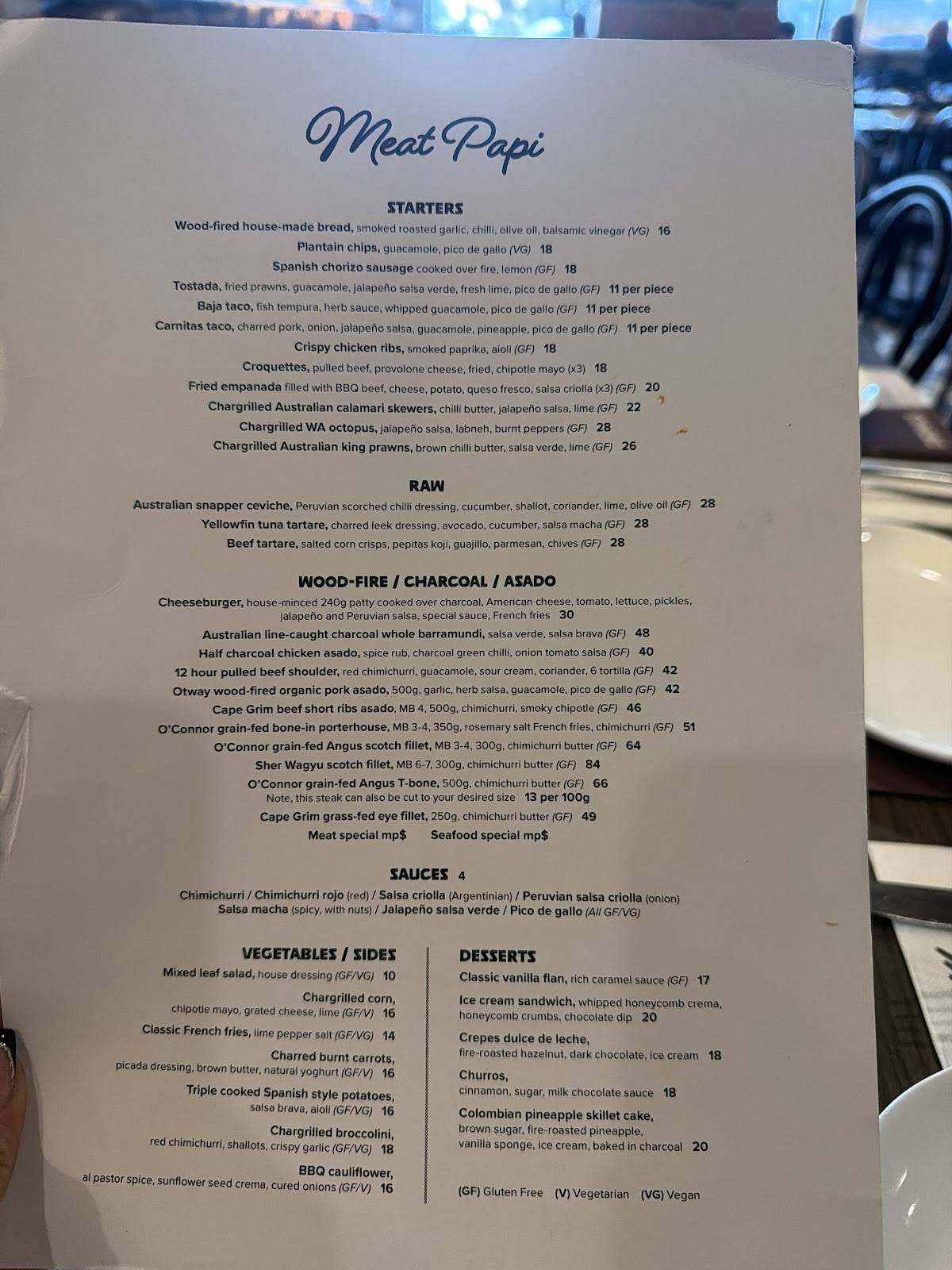 Meat Papi Restaurant Essendon меню