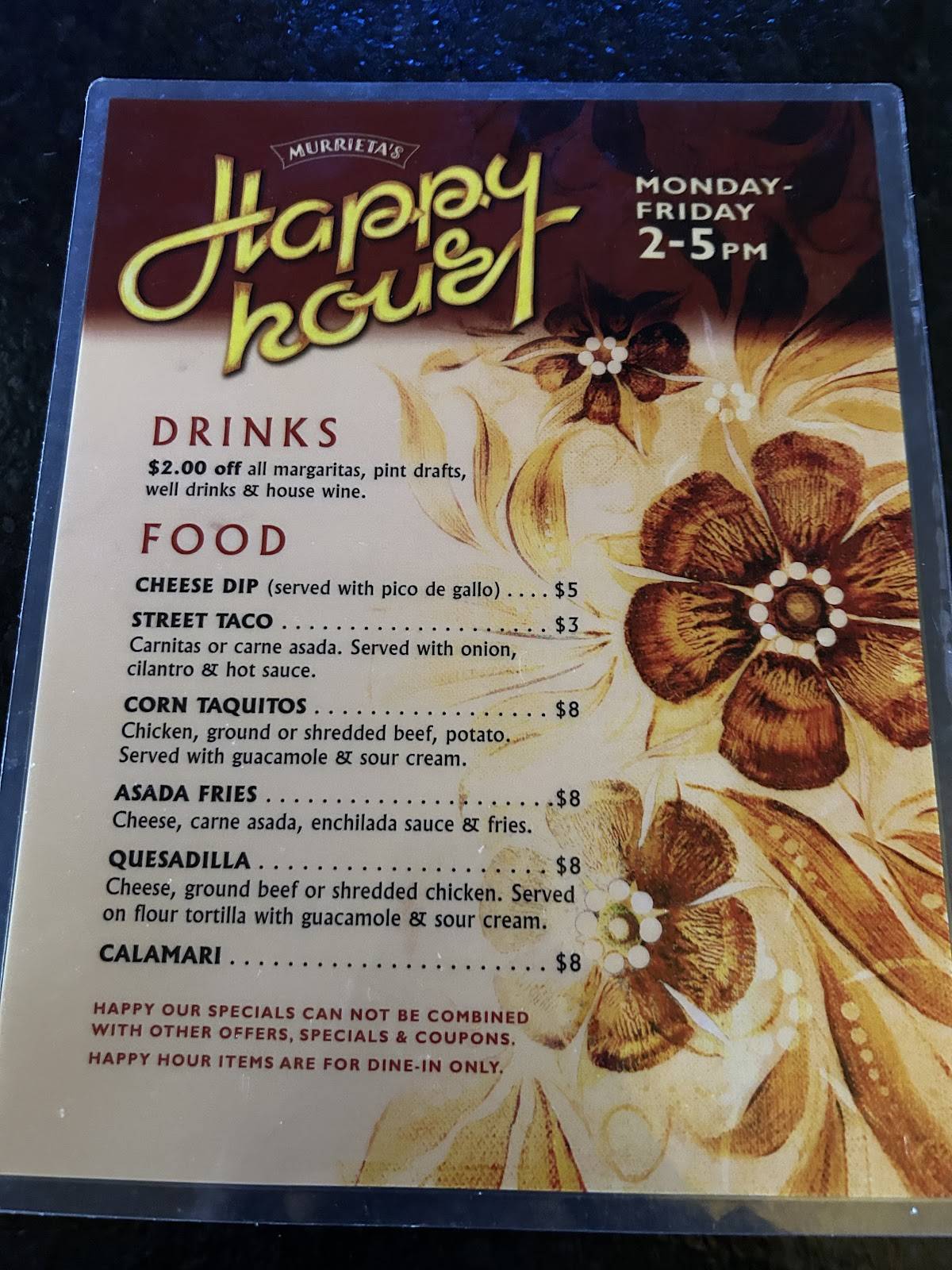 Murrieta's Mexican Restaurant & Cantina меню