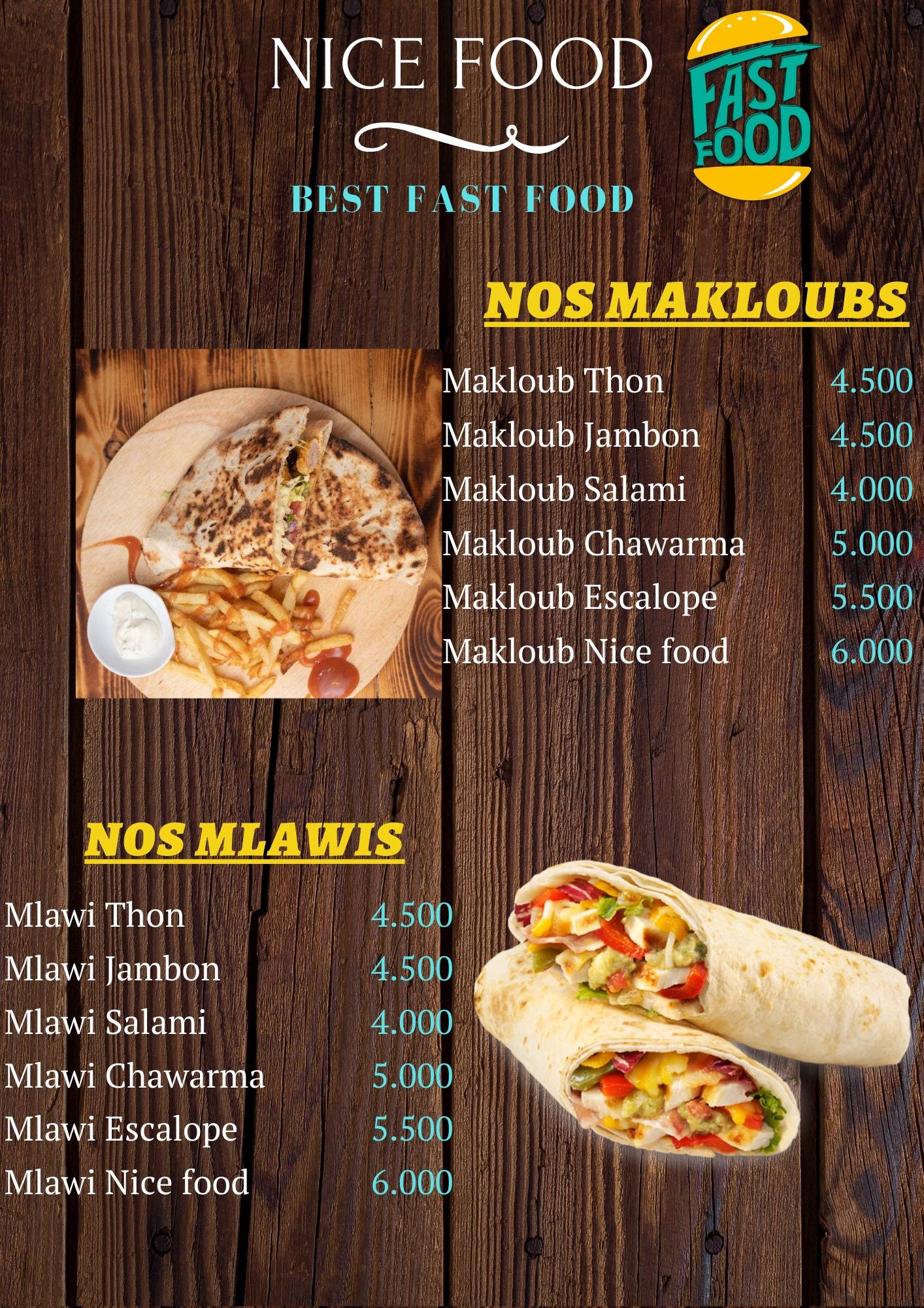 Nice Food sousse меню