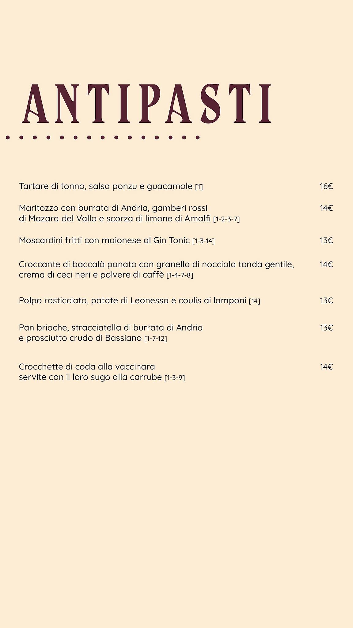 Osteria Mirabello меню