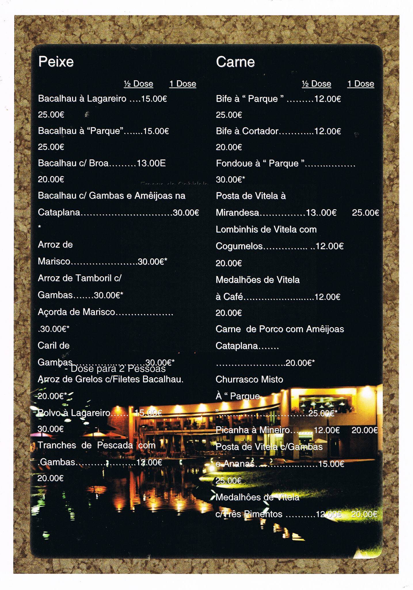 Parque Rest меню