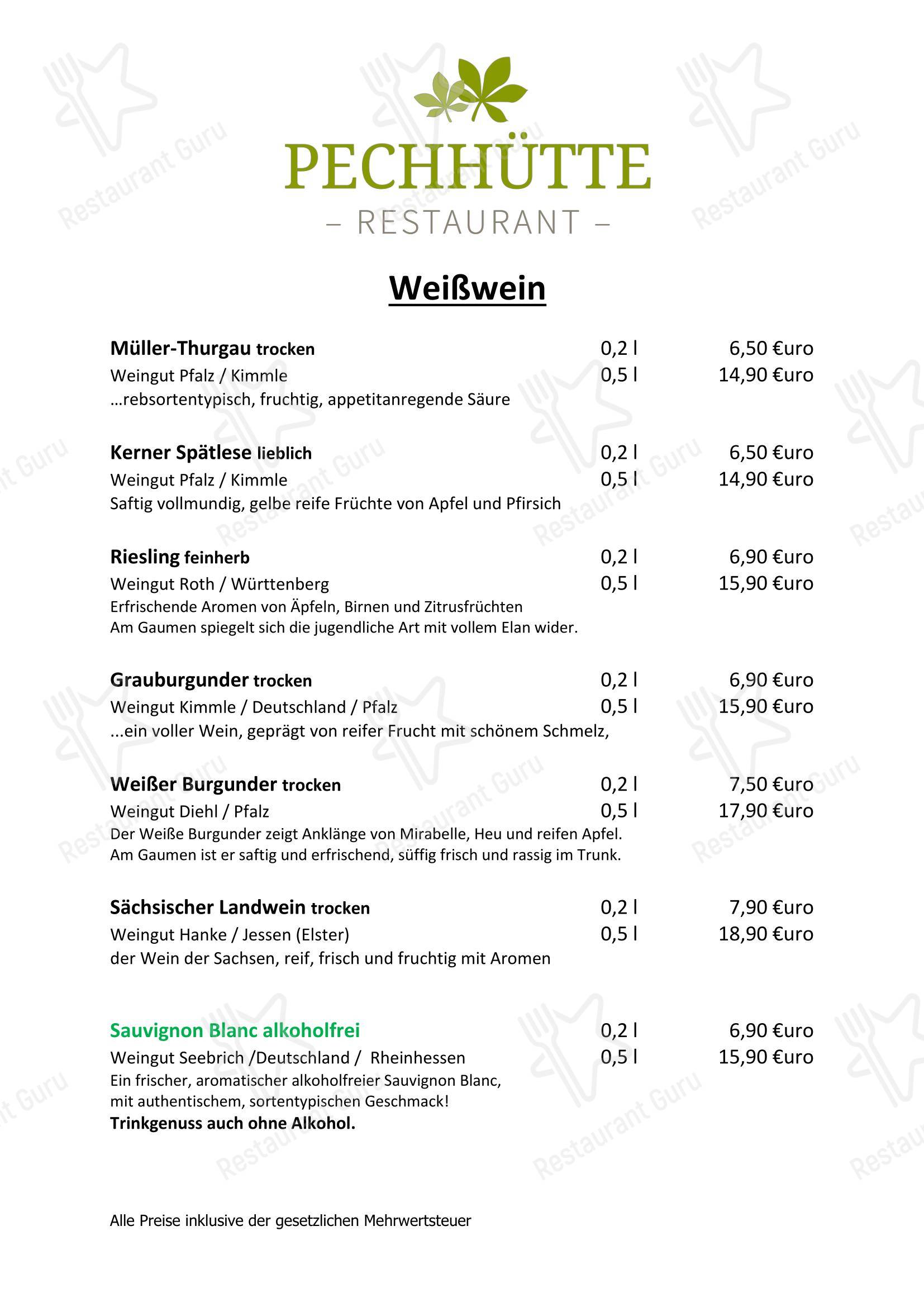 Основное меню ресторана Restaurant Pechhütte